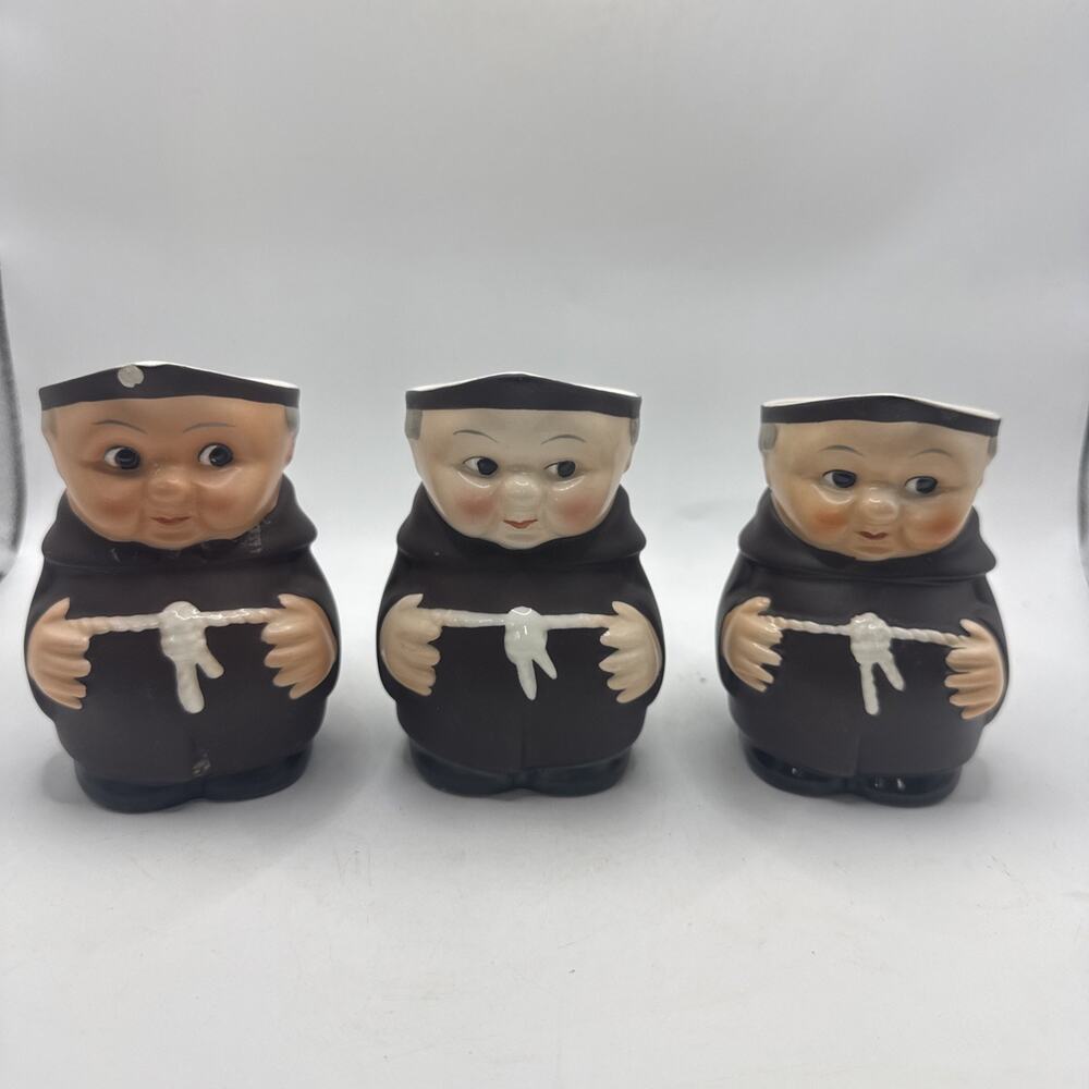Vintage Germany Monk Friar Character Mugs Set of 3 Ceramic Toby Cups 4” *